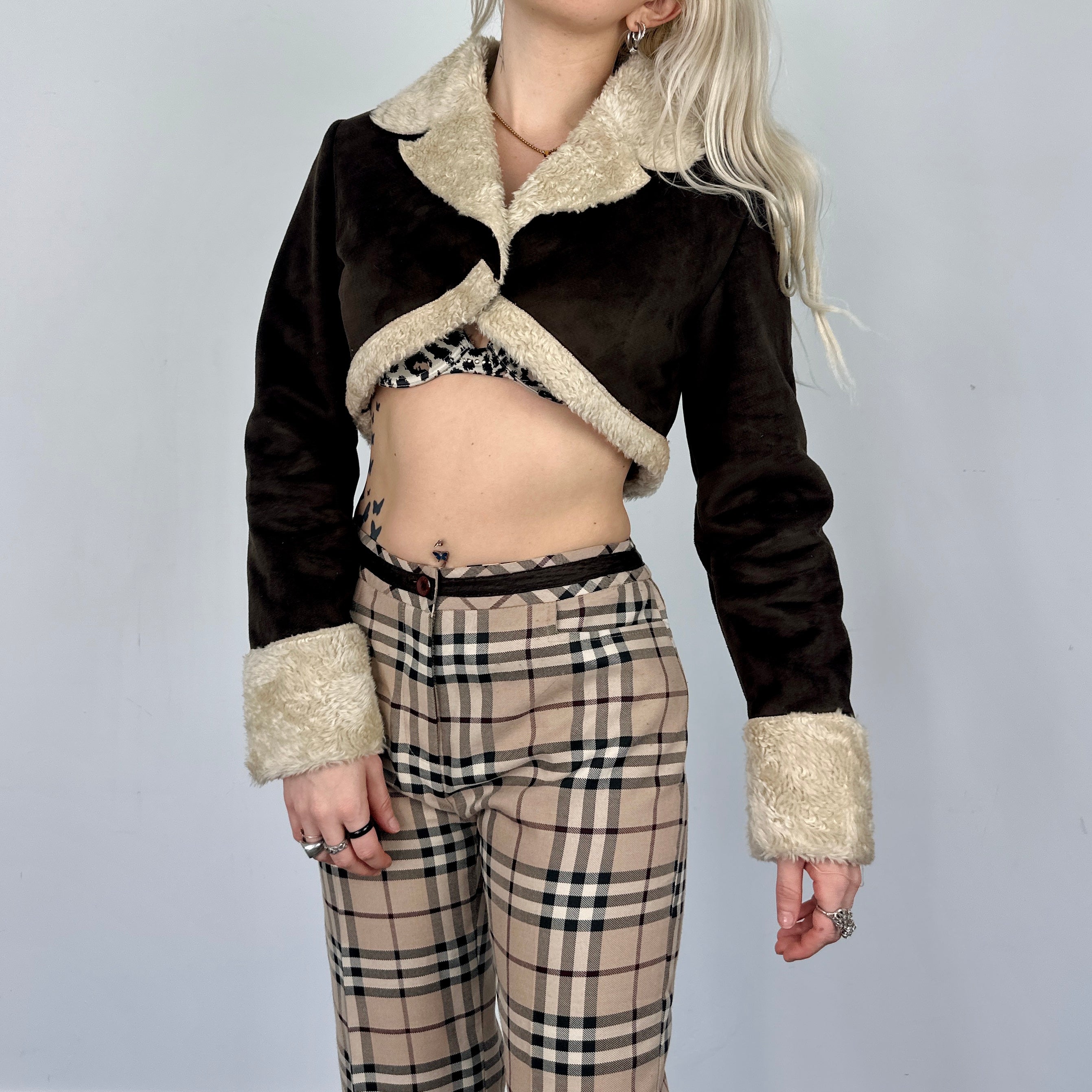 Y2K Cropped Sherpa Jacket (S)