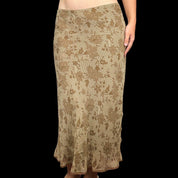 Vintage Lace Print Silk Midi Skirt (L)