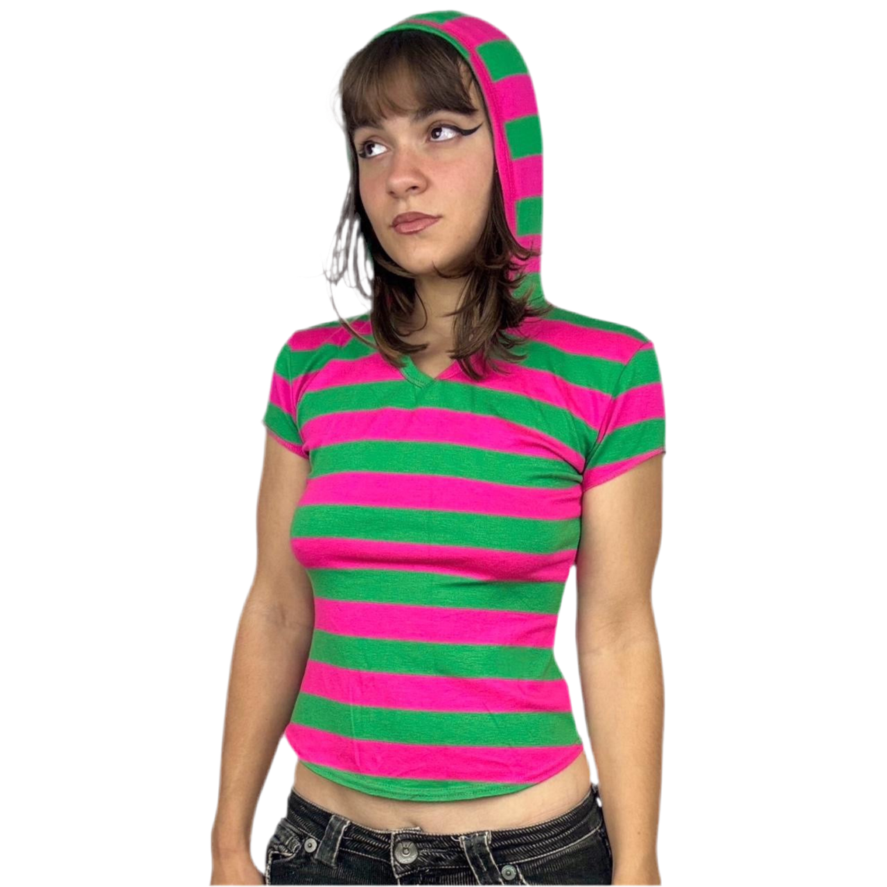 Y2K Striped Hoodie Baby Tee (M)