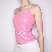 Y2K Pink Beaded Sequin Tank Top (S/M)