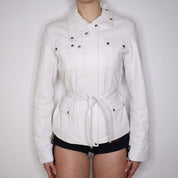 Y2K Italian White Leather Jacket (M)