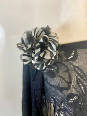 Black Lace triangle Scarf with flower accessories
