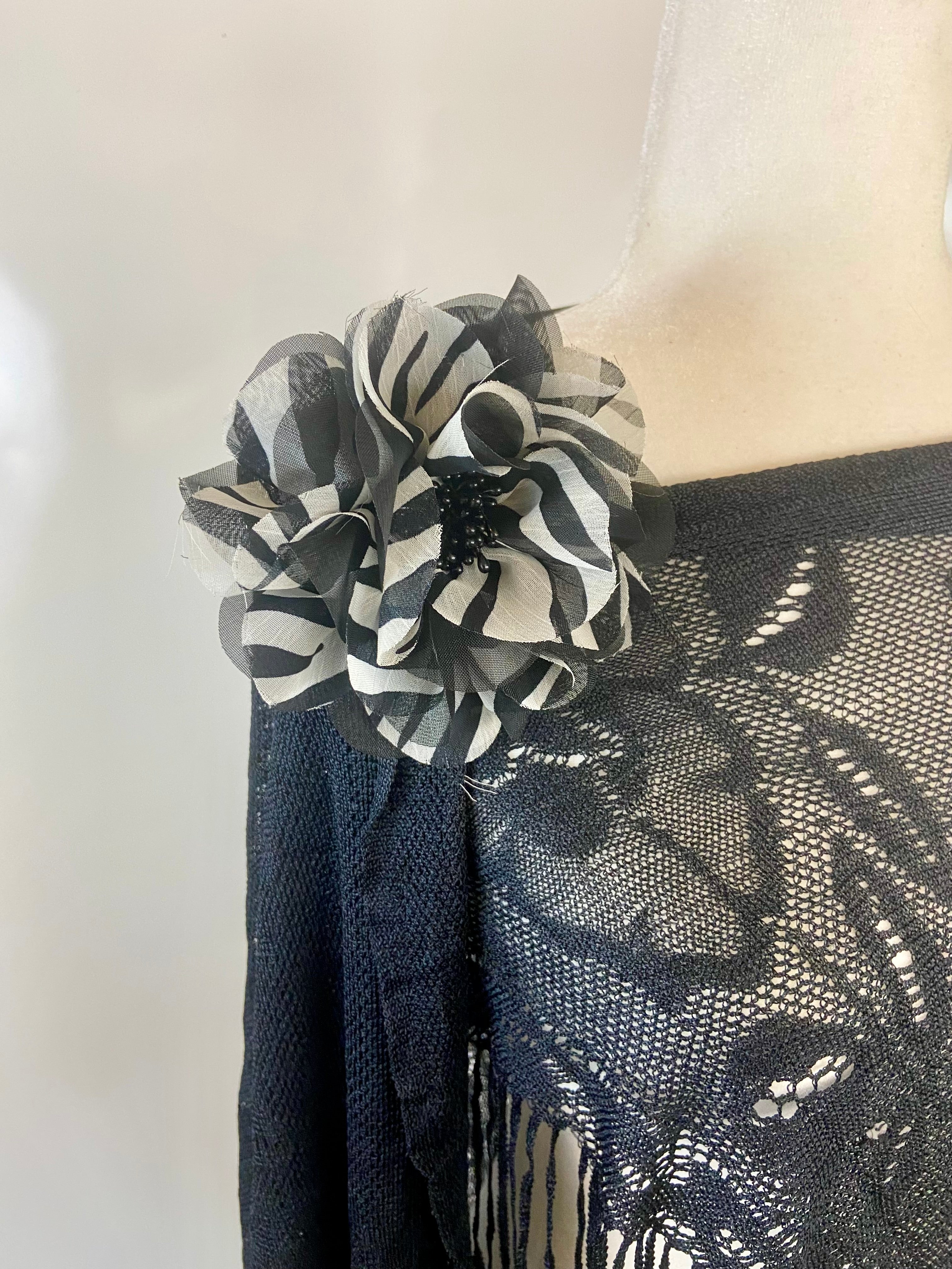 Black Lace triangle Scarf with flower accessories