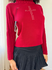 Vintage Deadstock Knit Sweater with Cross (S/M)