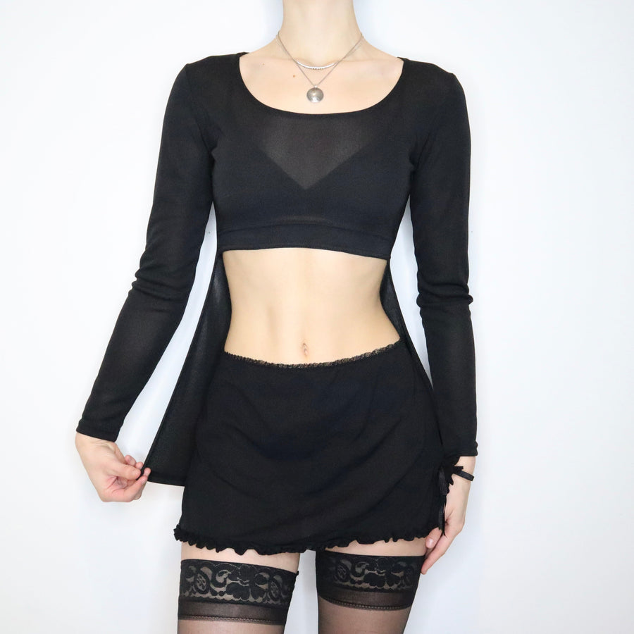 90s Black Long Sleeve Cut Out Top (S/M)