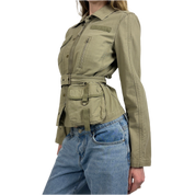 2000s Khaki Green Military Belted Jacket (S/M)