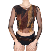 Y2K Italian Brown Mesh Abstract Top (S)