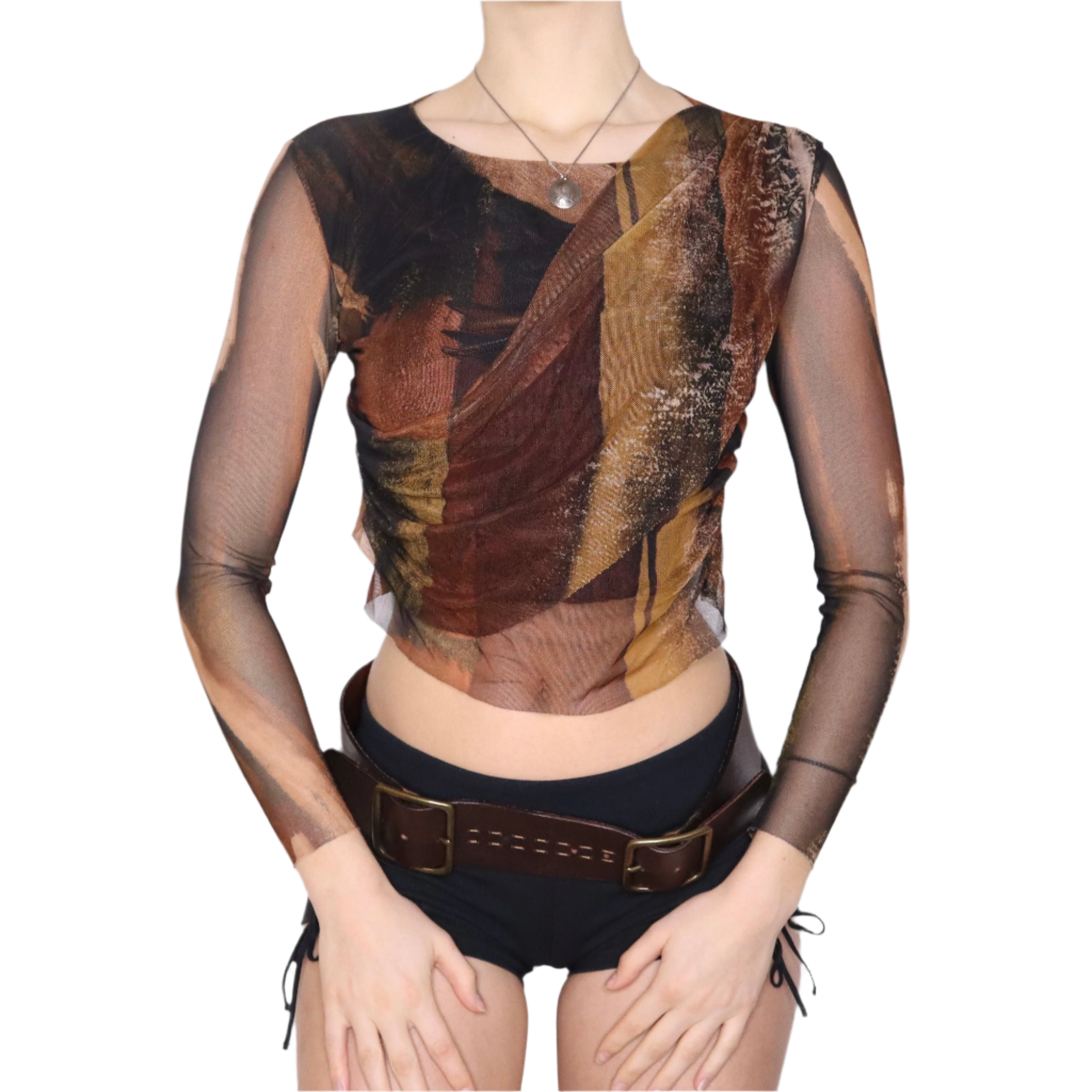 Y2K Italian Brown Mesh Abstract Top (S)