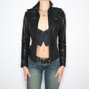 Y2K Sexy Black Leather Moto Jacket (S)
