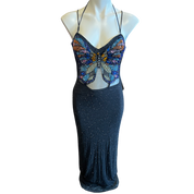 Beaded Butterfly Strappy Mesh Dress (S)