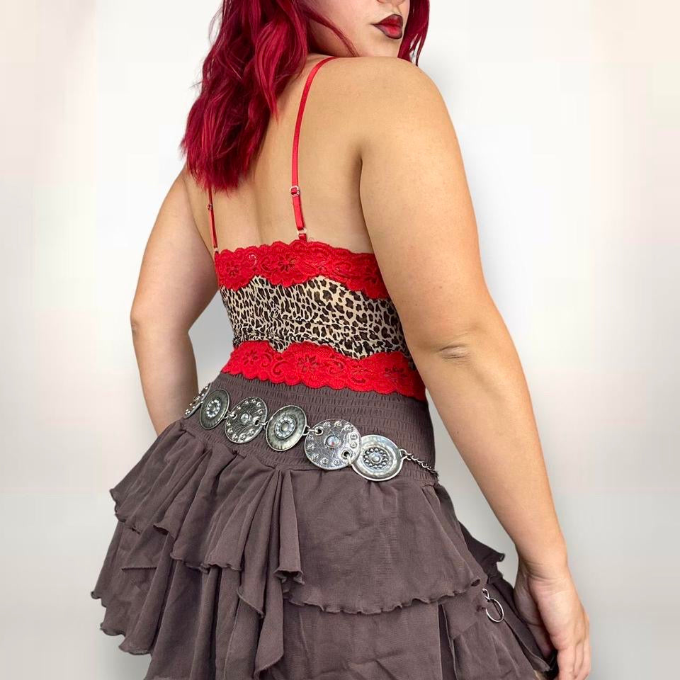 Y2K Mesh Leopard Lace Trim Cami (S/M)