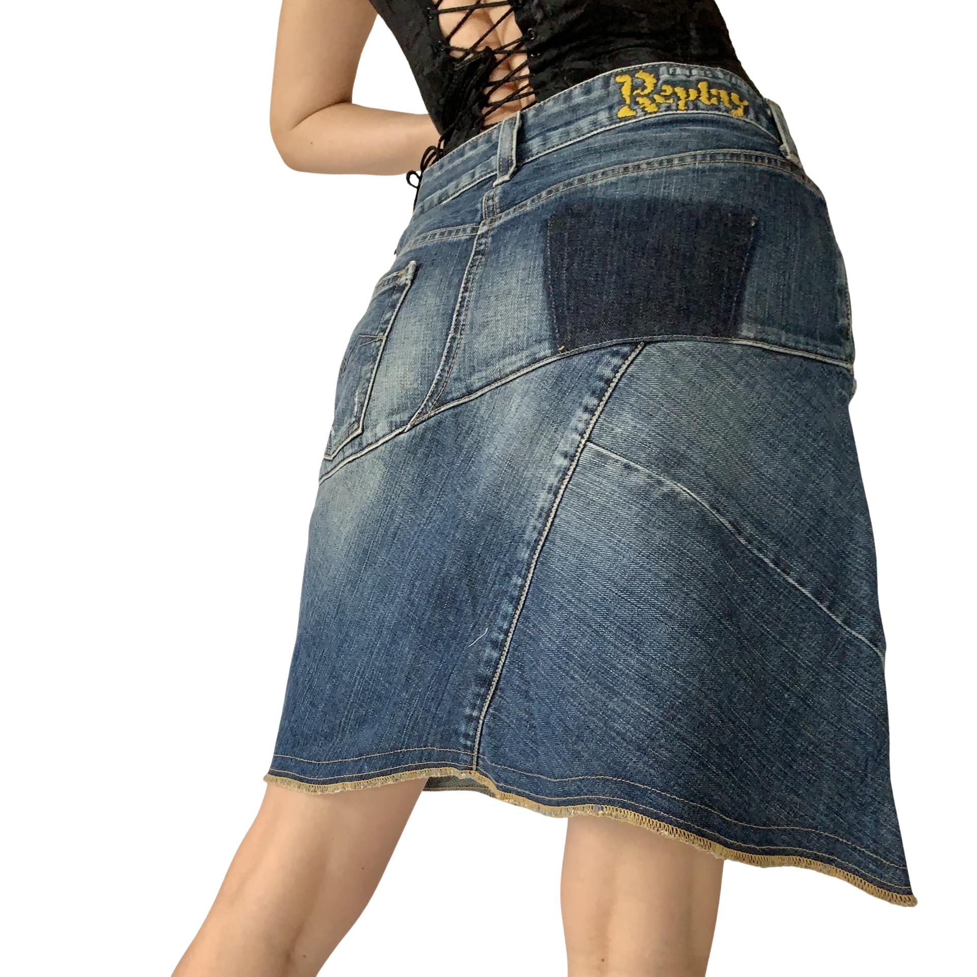 Y2K Patchwork Denim Skirt (M)