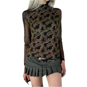 French Vintage Embroidered Mesh Top (S)