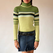 90s Key Lime Striped Turtleneck (S/M)