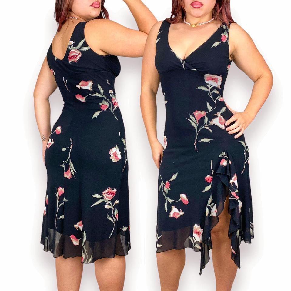 90s Floral Mesh Midi Dress (S)