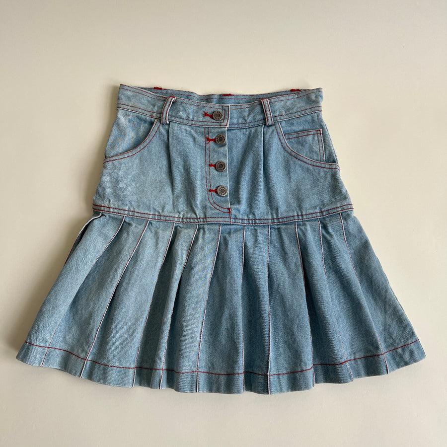 00s denim pleated mini flare skirt (XS) — Holy Thrift