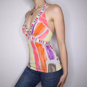 Y2K BCBG Colorful Summer Halter Top (XS)