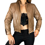 90s Mocha Leather Bomber Jacket (M)