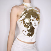 Y2K French Graphic Halter Top (S)