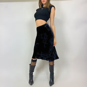 Vintage Deep Blue Velvet Midi Skirt (xs)