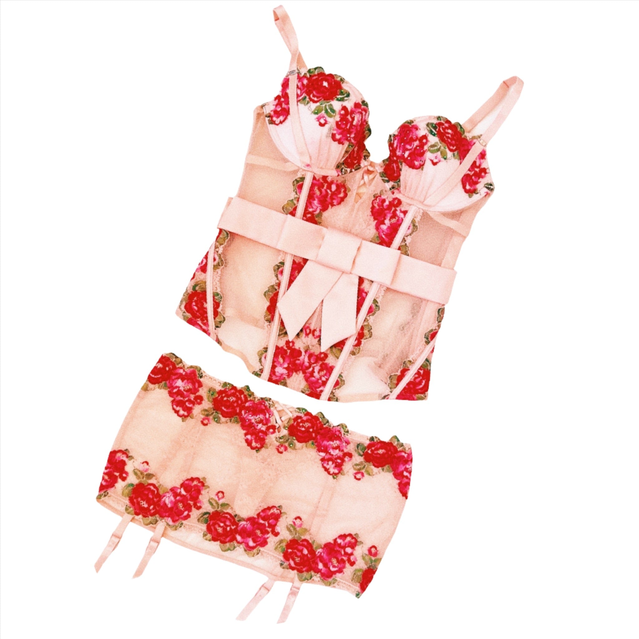 Victorias Secret Pink Floral Corset Set (S)