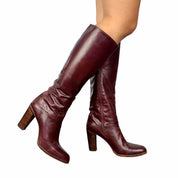 70s Burgundy Leather Knee-High Boots (9.5)