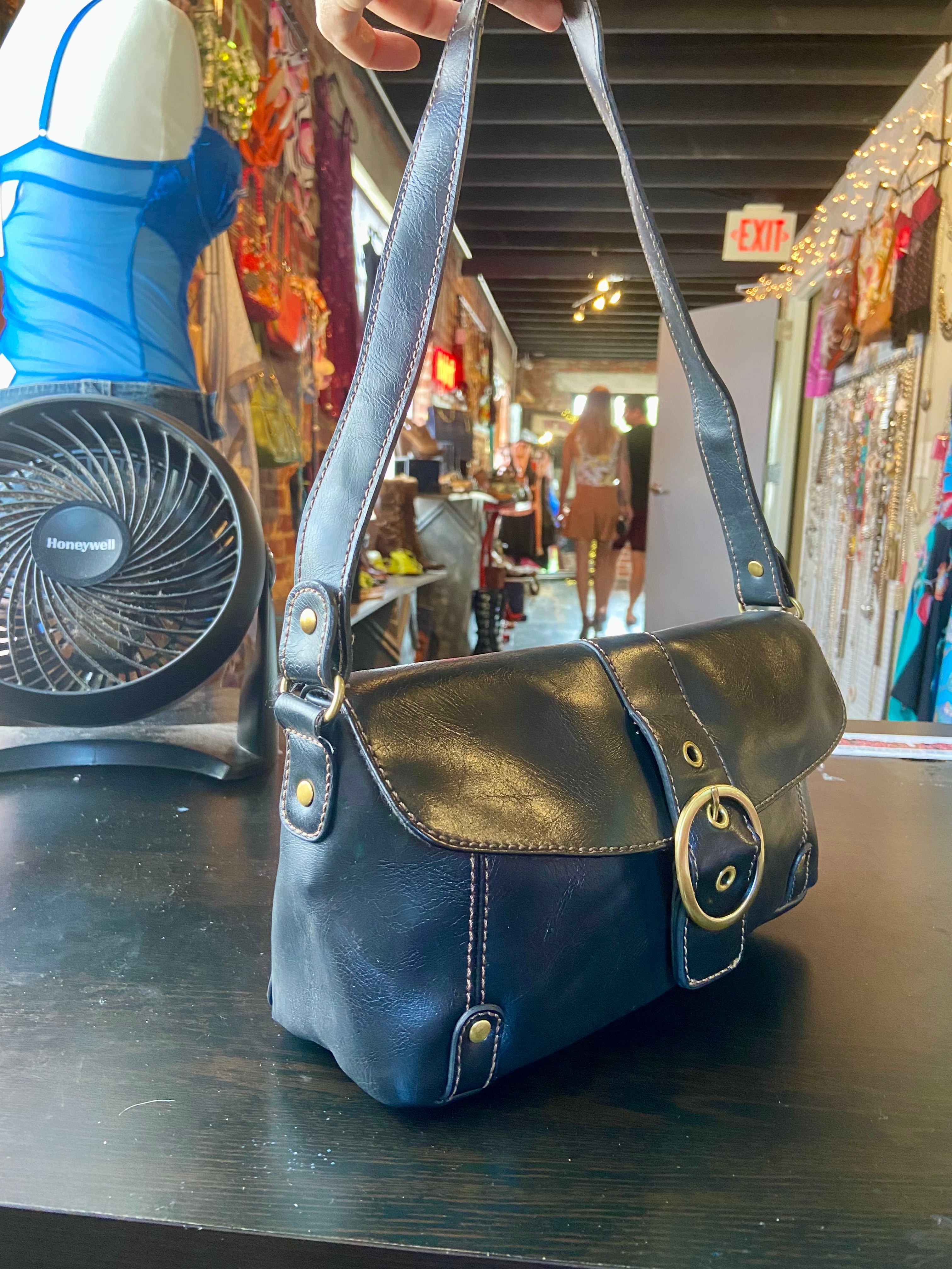 Black leather bag