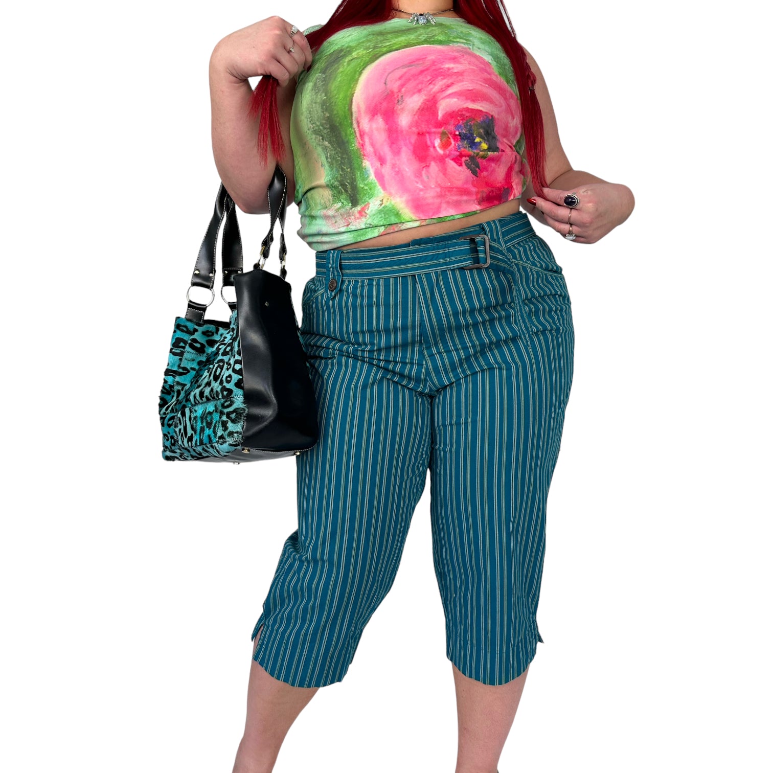 Teal Pinstripe Capris (1XL)