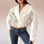 80s White Leather Fringe Jacket (M)