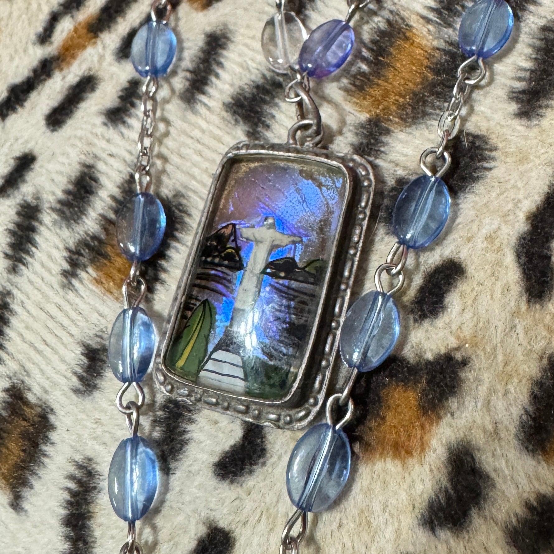 Preserved Butterfly Wing Rosary Necklace