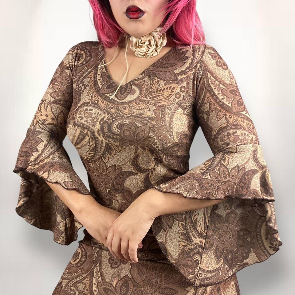 90s Boho Bell Sleeve Dress (Medium)
