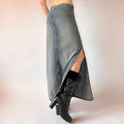 Y2K Belted Denim Maxi Skirt (XS)