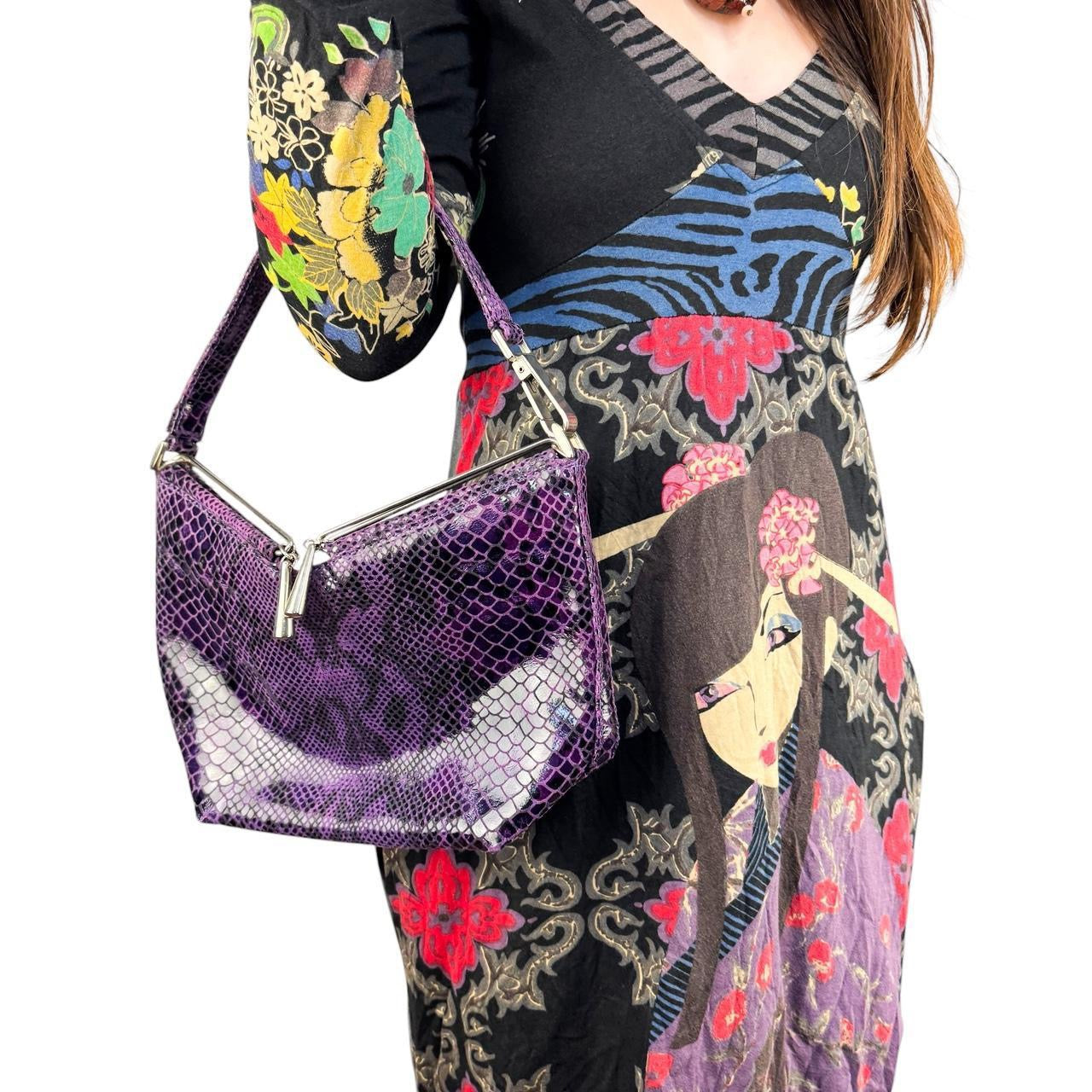 90s Italian Leather Purple Python Bag