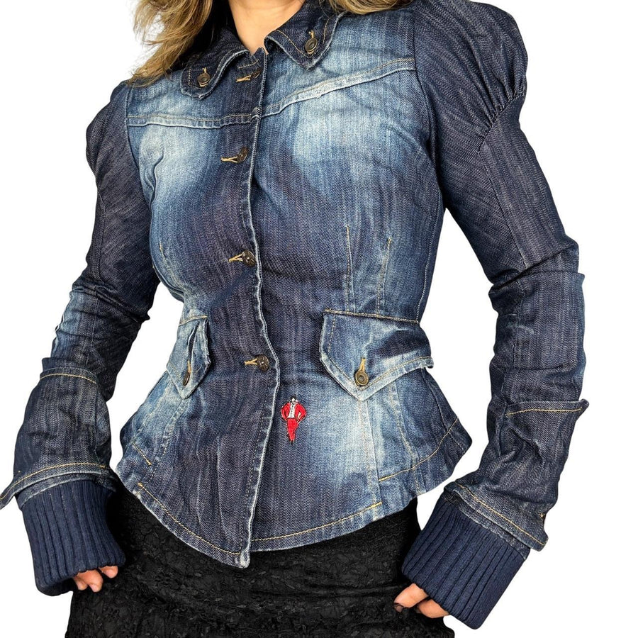 Fornarina Medieval-Style Puff Sleeve Denim Jacket (S)