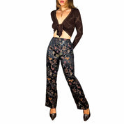 90s Asian-Inspired Satin Jacquard Trousers (M)