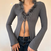 Y2K Feather Trim Cardigan (XS/S)