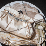 Champagne Satin Evening Bag With Silver Detailing