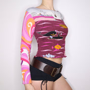 Y2K Colorful Ocean Graphic Long Sleeve Top (S/M)