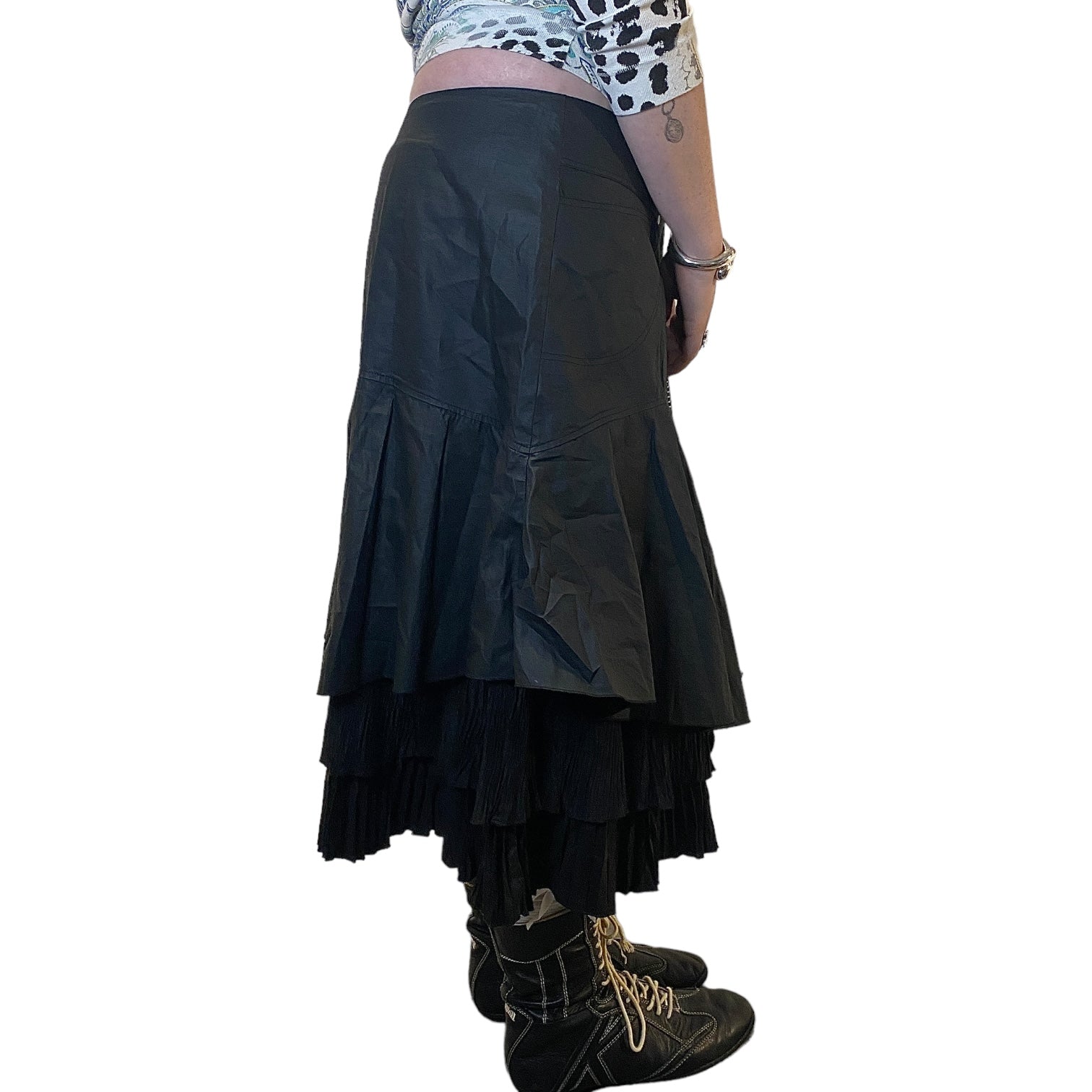 90s Vintage Parisian Ruched Layered Midi Skirt (XL)