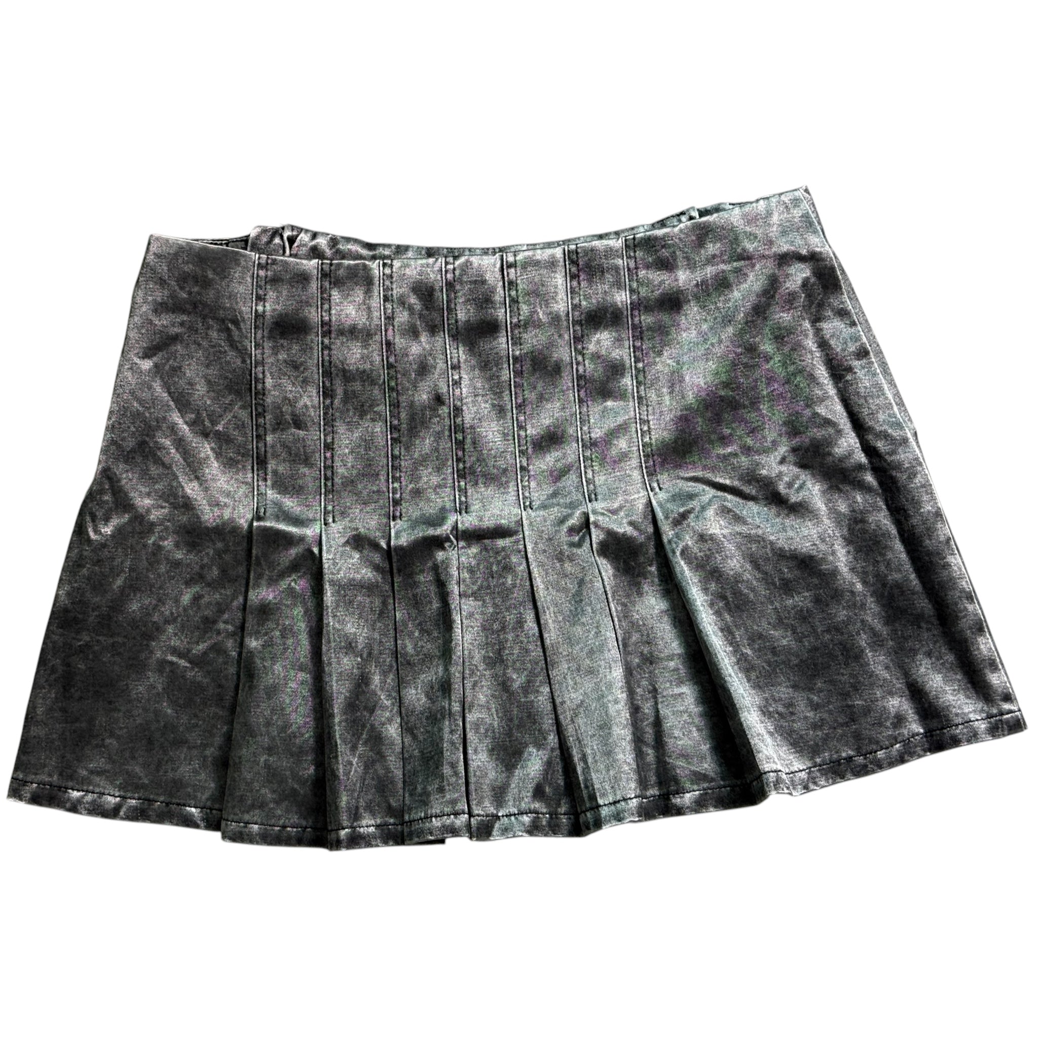 Y2K euro BEBE metallic/foil sheen charcoal wash pleated mini skirt (S)