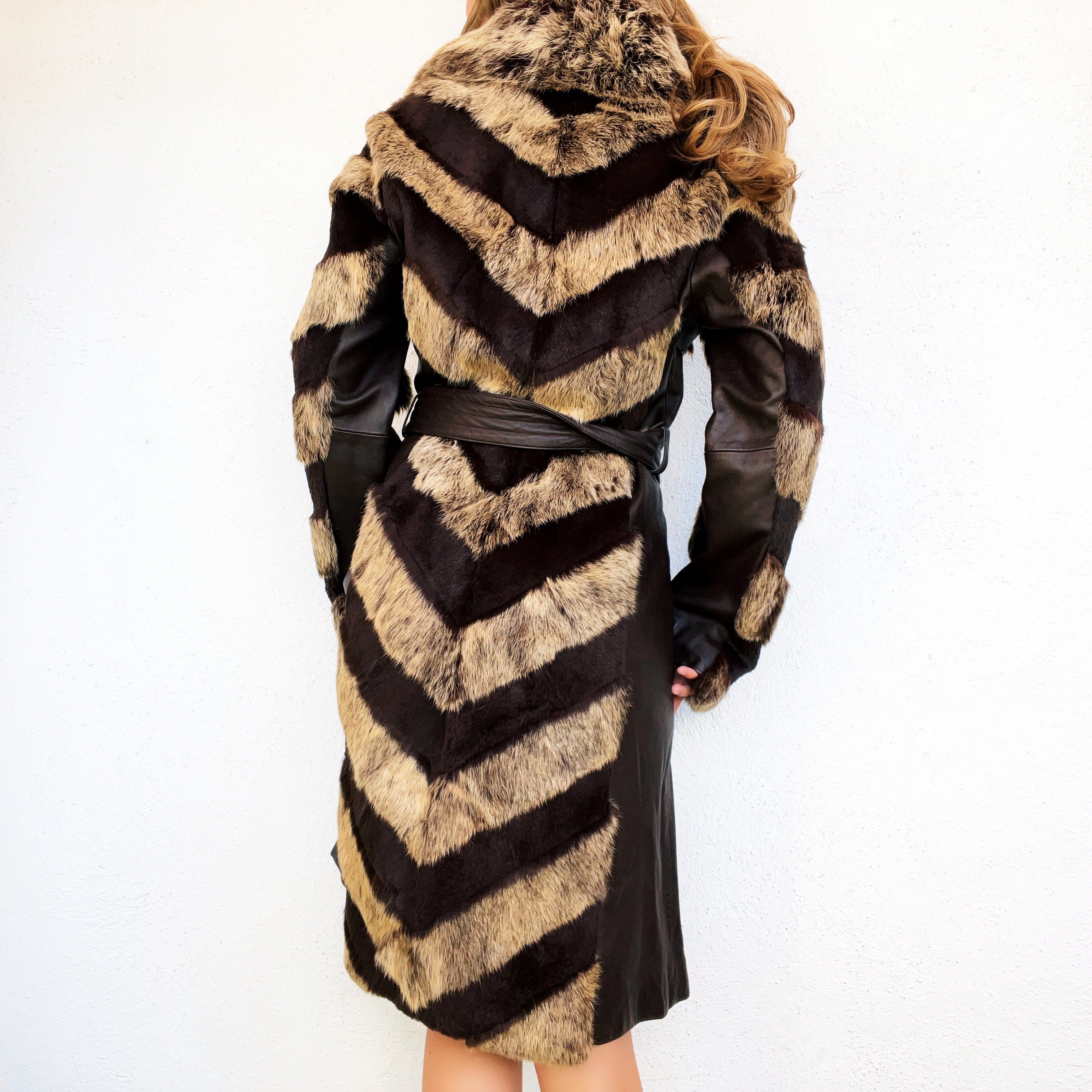 Genuine Leather & Rabbit Fur Trench Coat (M)