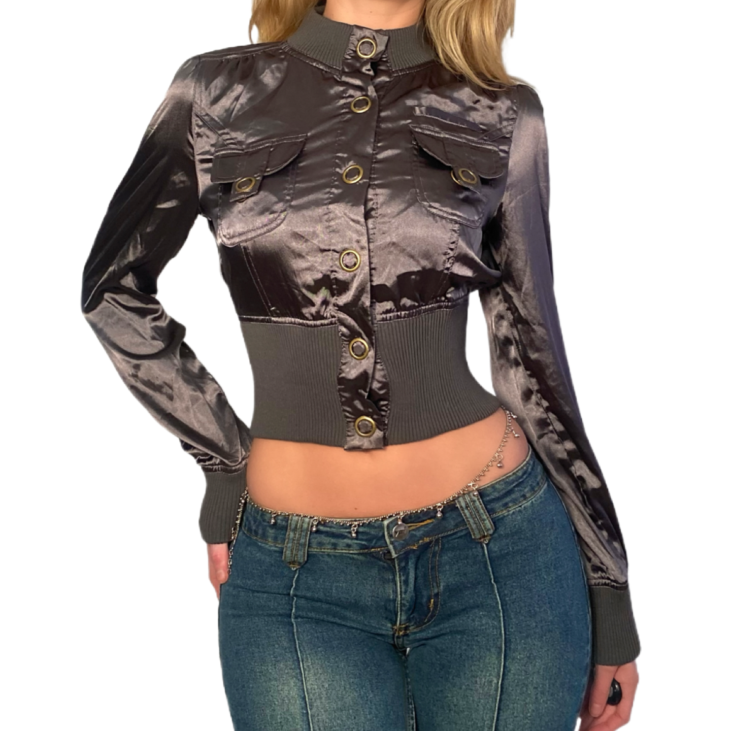 Y2k satin cargo jacket - small