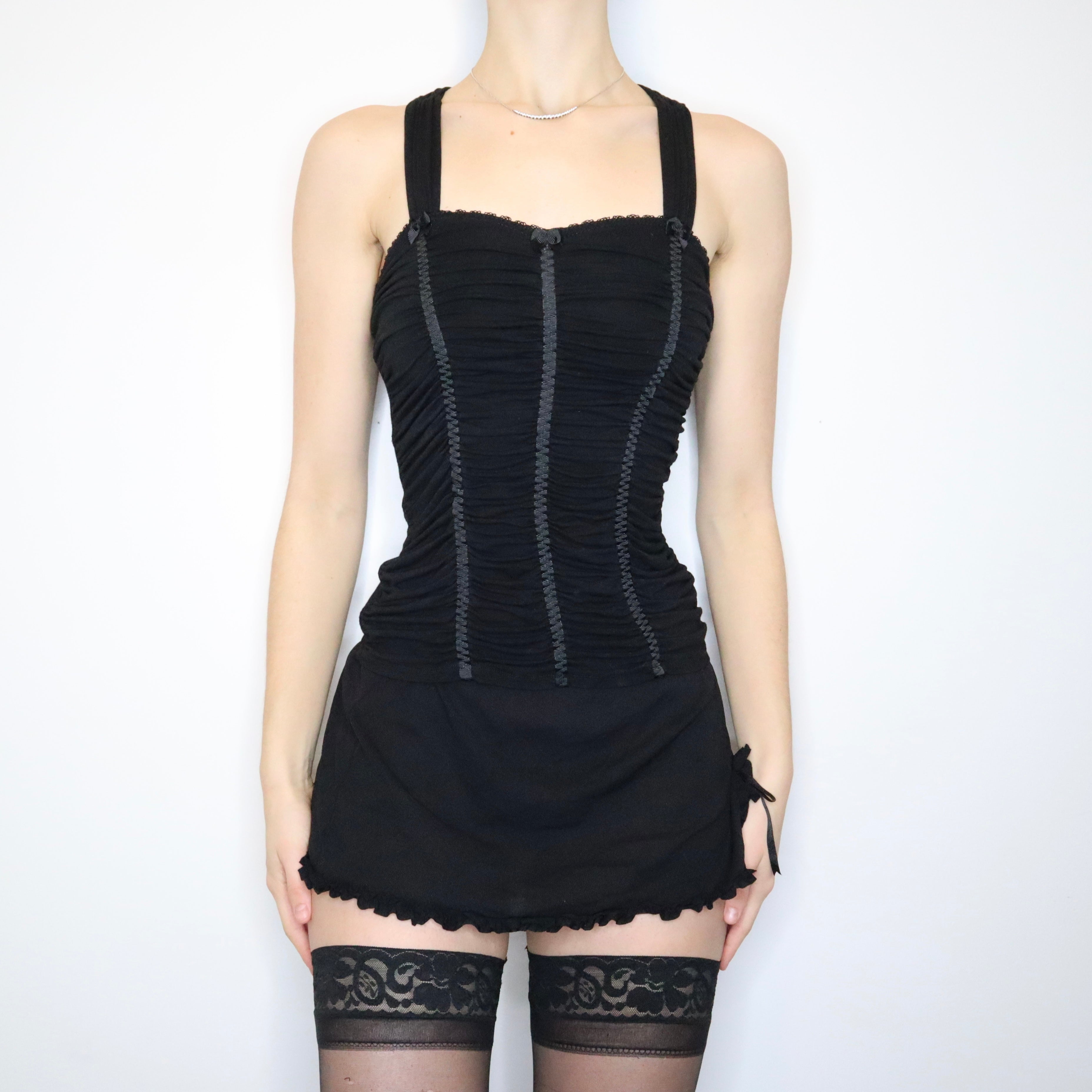 Y2K MORGAN DE TOI Black Ruched Tank Top (S/M)