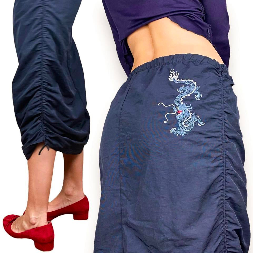 90s Dragon Embroidered Parachute Skirt (S)