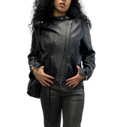 Vintage Italian Black Asymmetrical Zip Leather Jacket (M)