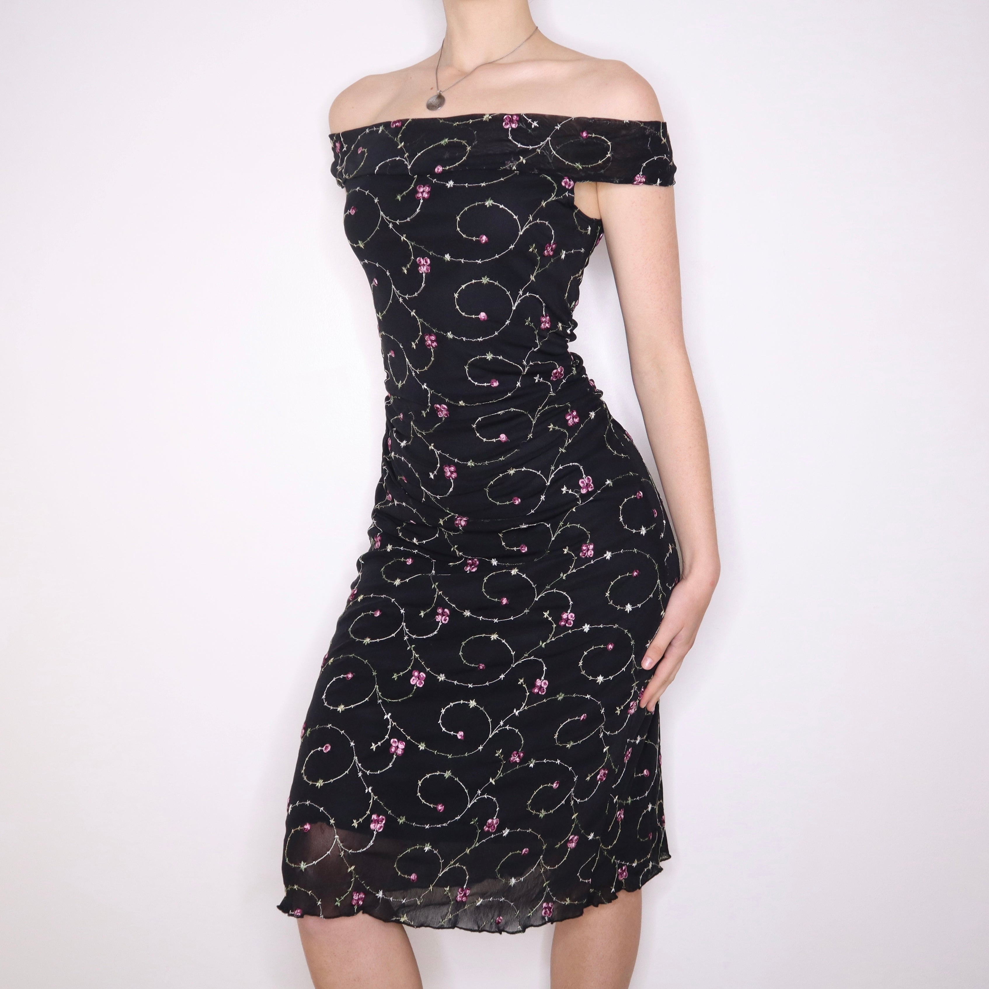 90s Embroidered Rose Midi Dress (S/M)