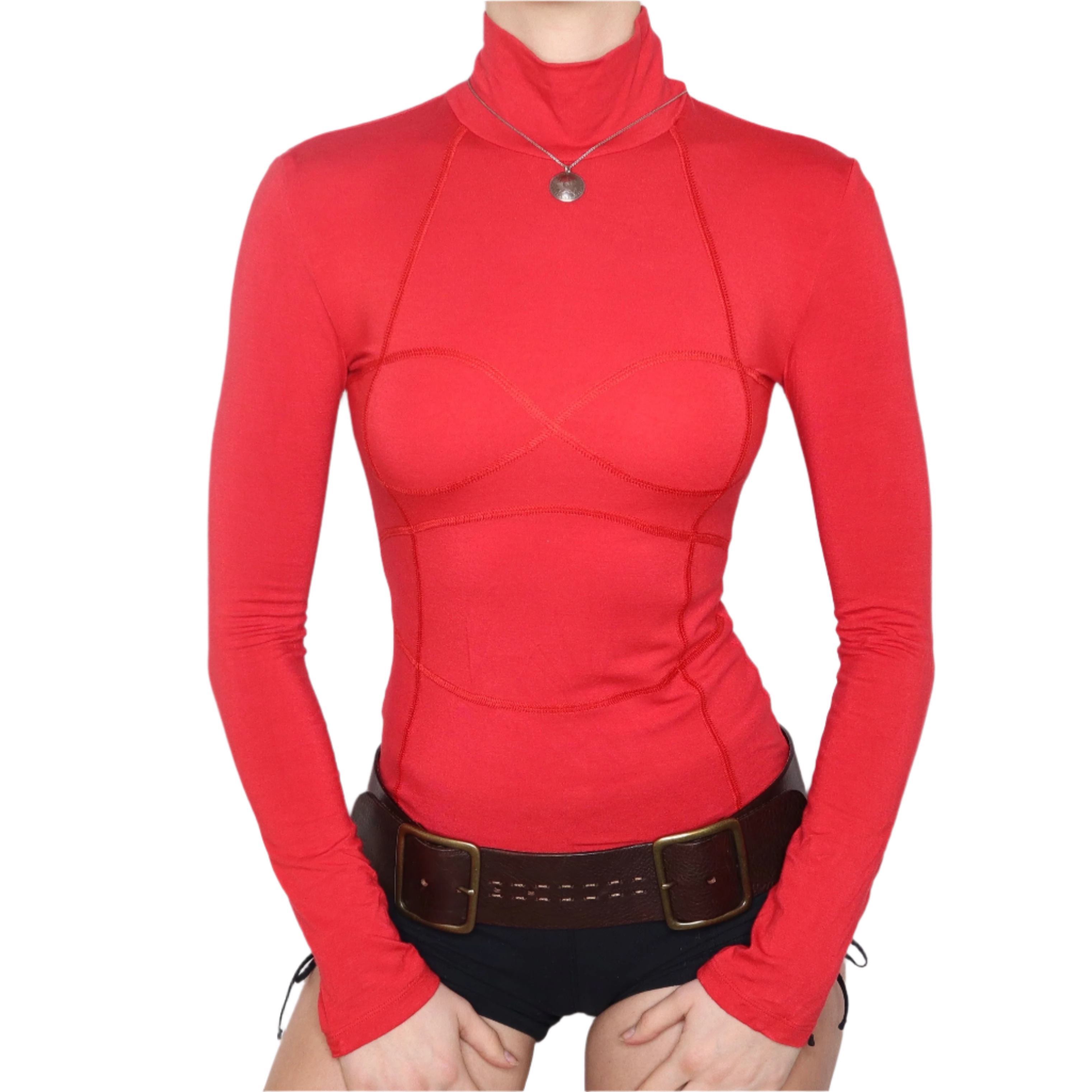 Y2K Italian Red Turtleneck Top (S)