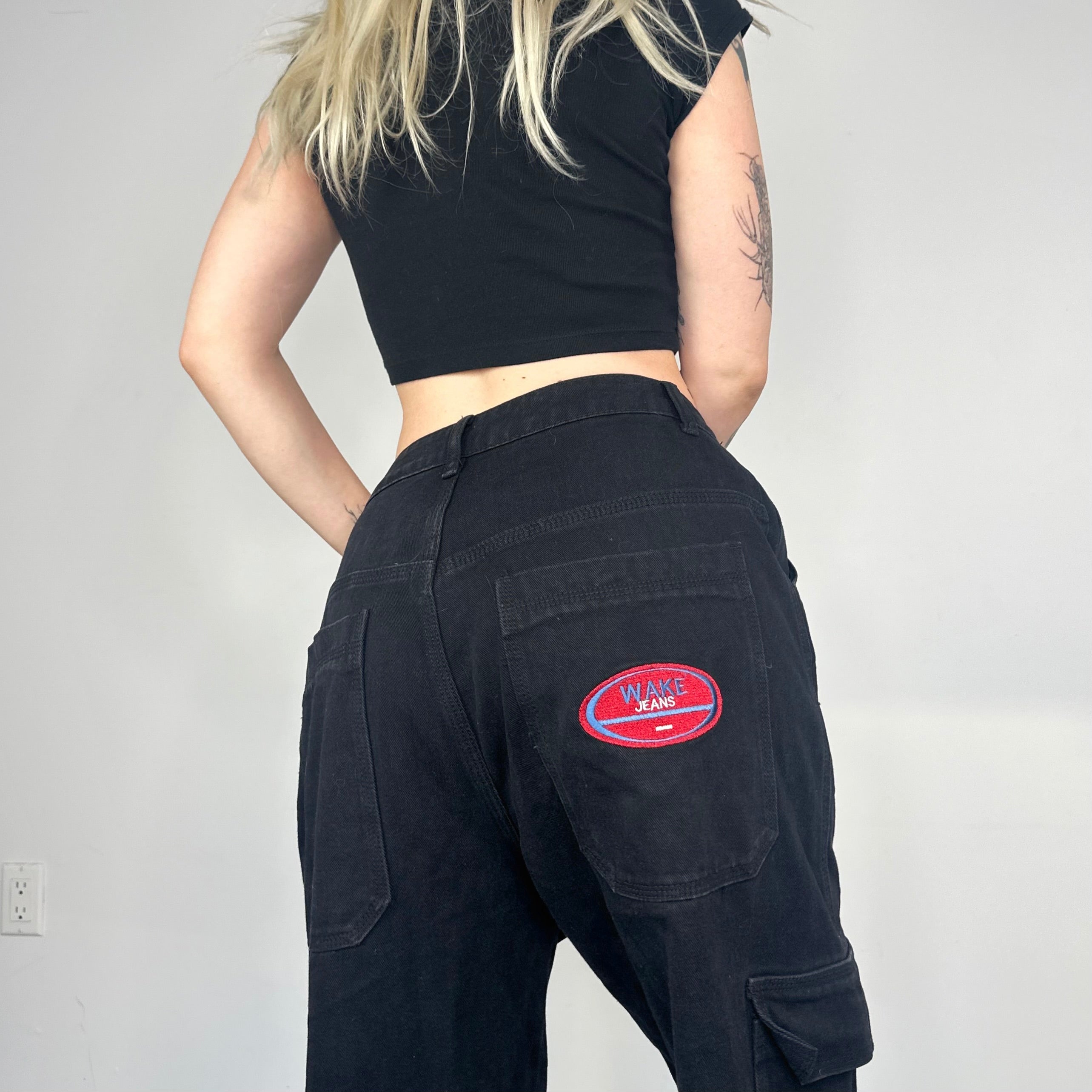 Black Baggy Skater Cargo Jeans (M/L)