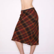 90s Italian Plaid Wool Midi Skirt (S/M)