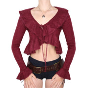 Y2K Maroon Mohair Ruffle Cardigan (M)